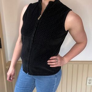 Charter Club Y2K Corduroy Black Velvet Vest Zip-up Textured Twist Fabric Grunge